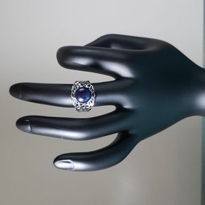 Beautiful Sterling Silver 925 Ring With Large Black Freshwater pearl, adjustable